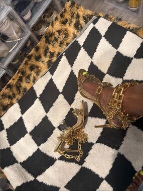 Frankie Shop Metallic Gold Chain Wrap Heels